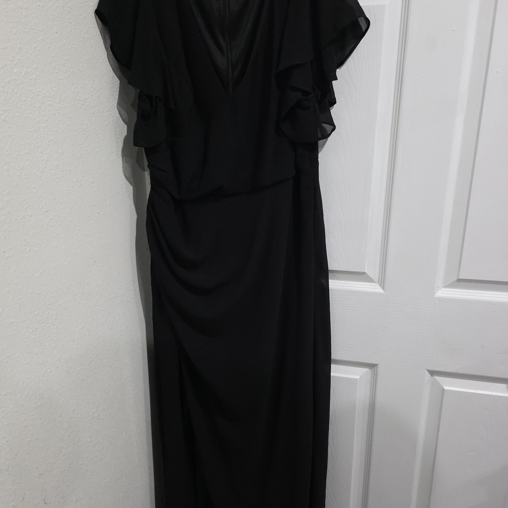 SHEIN Curve Black Ruffle Sleeve Midi Dress 1XL Elegant Formal Cocktail Evening